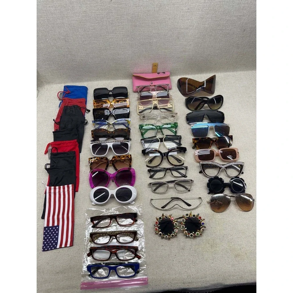Bulk Lot 28 Pairs Fashion Sunglasses Optical Frames Oversized Rhinestone Mixed
